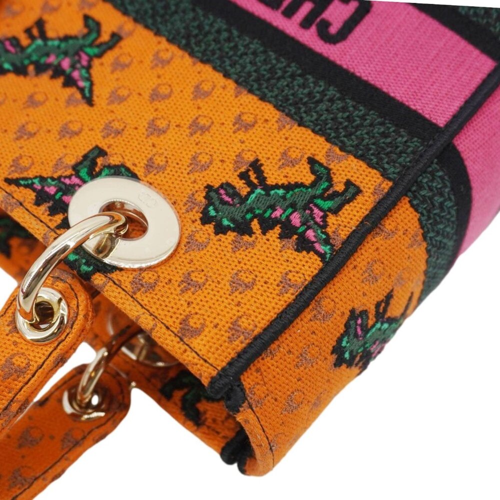 Christian Dior Lady Dior D-Lite Medium Dino Embroidered Shoulder Bag Orange - Picture 8 of 16